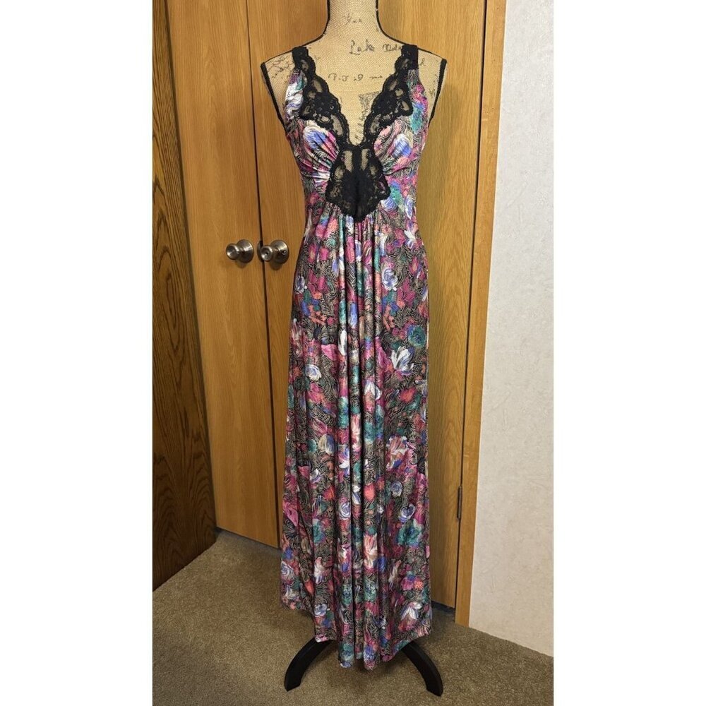 VTG VANDEMERE SMALL Floral Silky Nightgown Slip Dress Lace Sexy Romantic Fairy